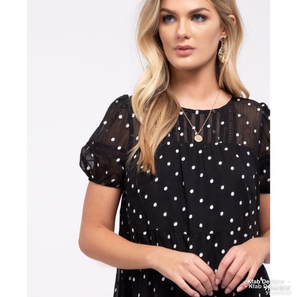 ❤️LAST 1! Swiss Dot Puff Sleeve Back Button Dress - Picture 4 of 6